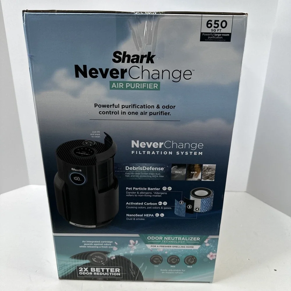 Shark NeverChange Air Purifier, 5-Year HEPA Filter Life, 650-sq Ft - Black NIB